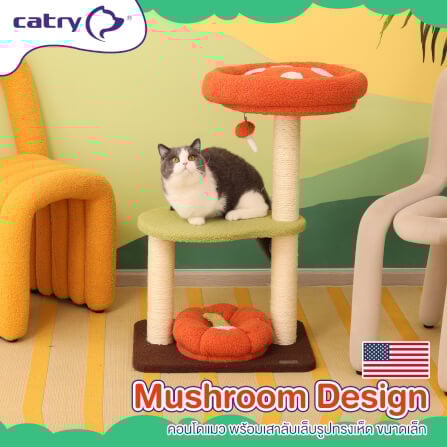 คอนโดแมว Catry รุ่น Twin Mushroom พร้อมเสาลับเล็บรูปทรงเห็ดขนาดเล็ก_1